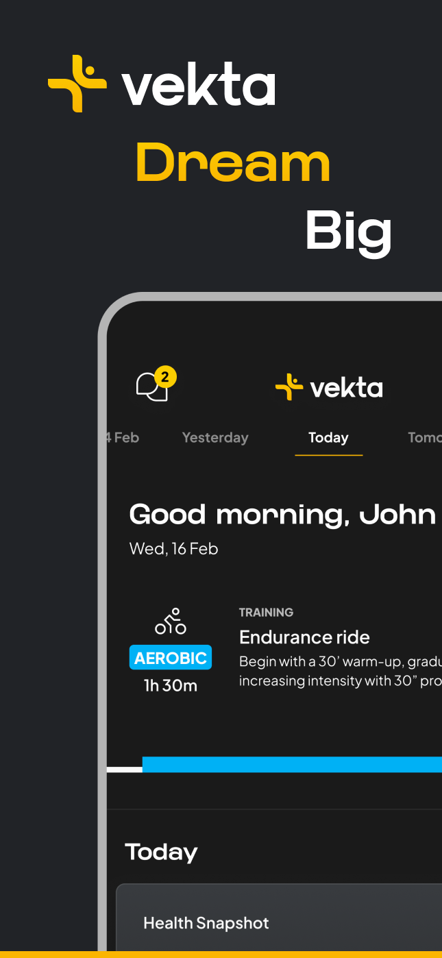 Vekta App Store screenshot with the line Dream Big above the app's home screen